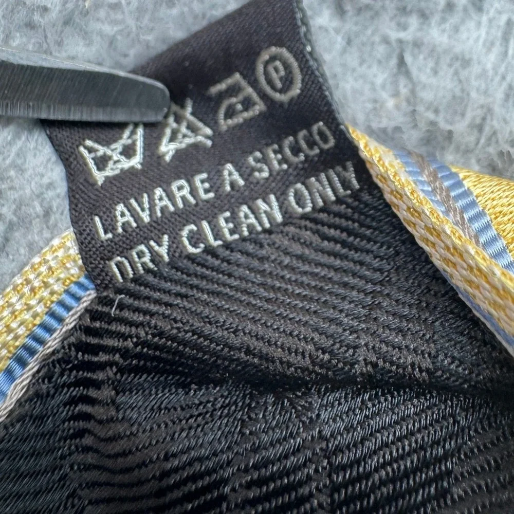Canali Silk Repp Tie Yellow Blue Striped Made In Italy Designer Necktie